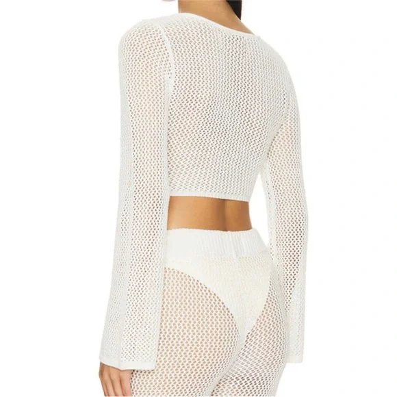 L*Space Los Cabos Top and Soliel Sarong Cream Swim Coverup set knit crochet - Picture 6 of 7